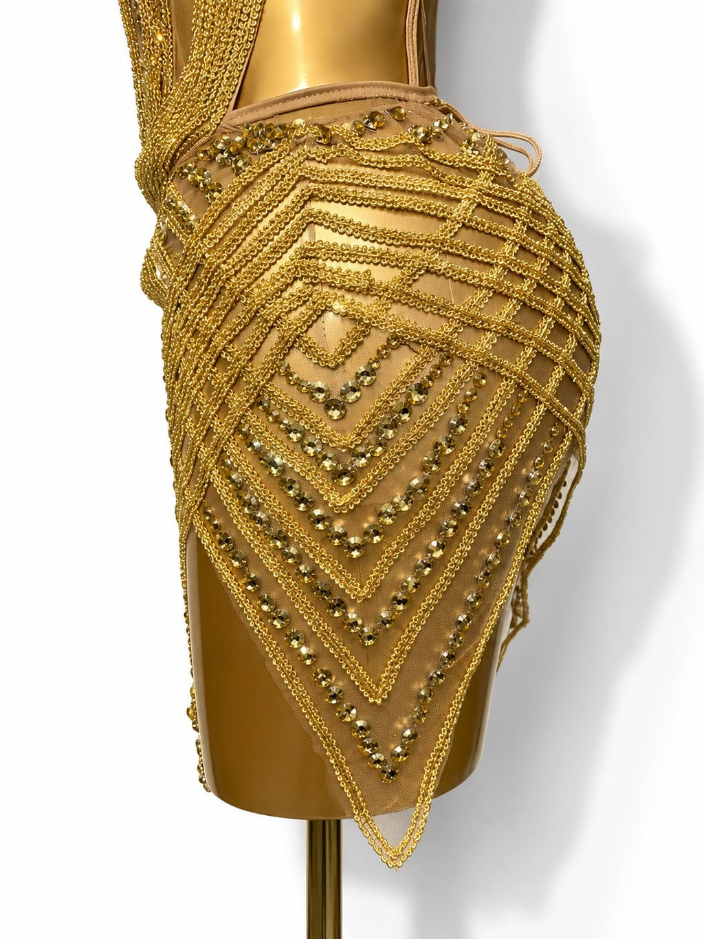 Vestido estilo egipcio sexy,  Dorado, decorado con cristales