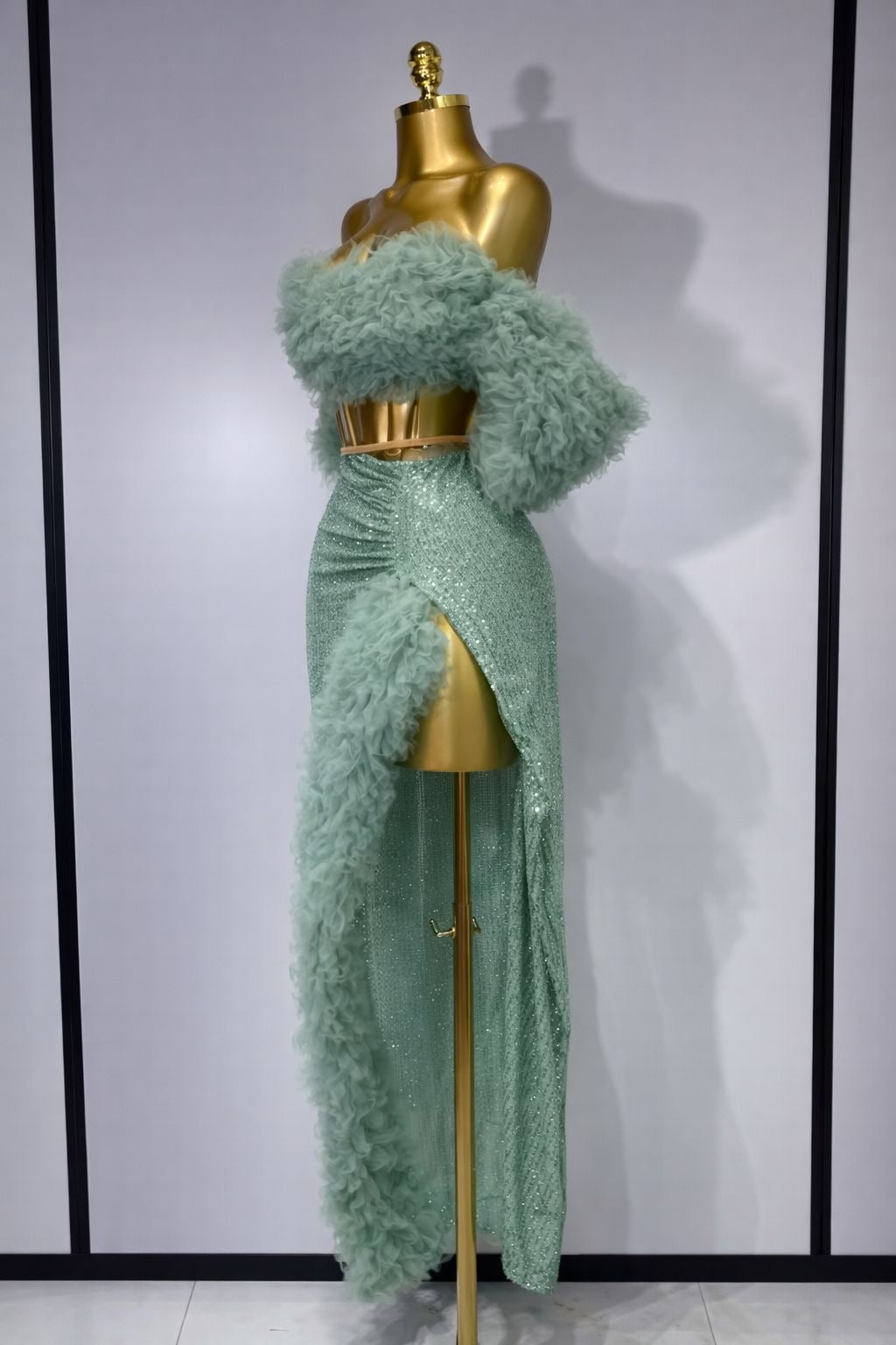 Conjunto de dos piezas de falda larga elegante con lentejuelas brillantes para mujer, traje de escenario para fiesta de noche, cumpleaños, cantante y bailarina