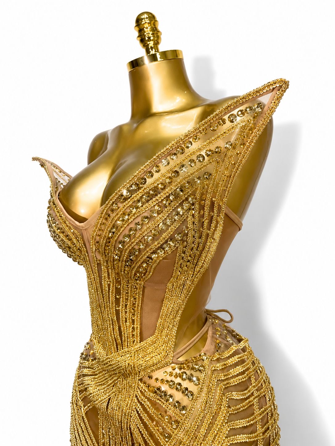 Vestido estilo egipcio sexy,  Dorado, decorado con cristales