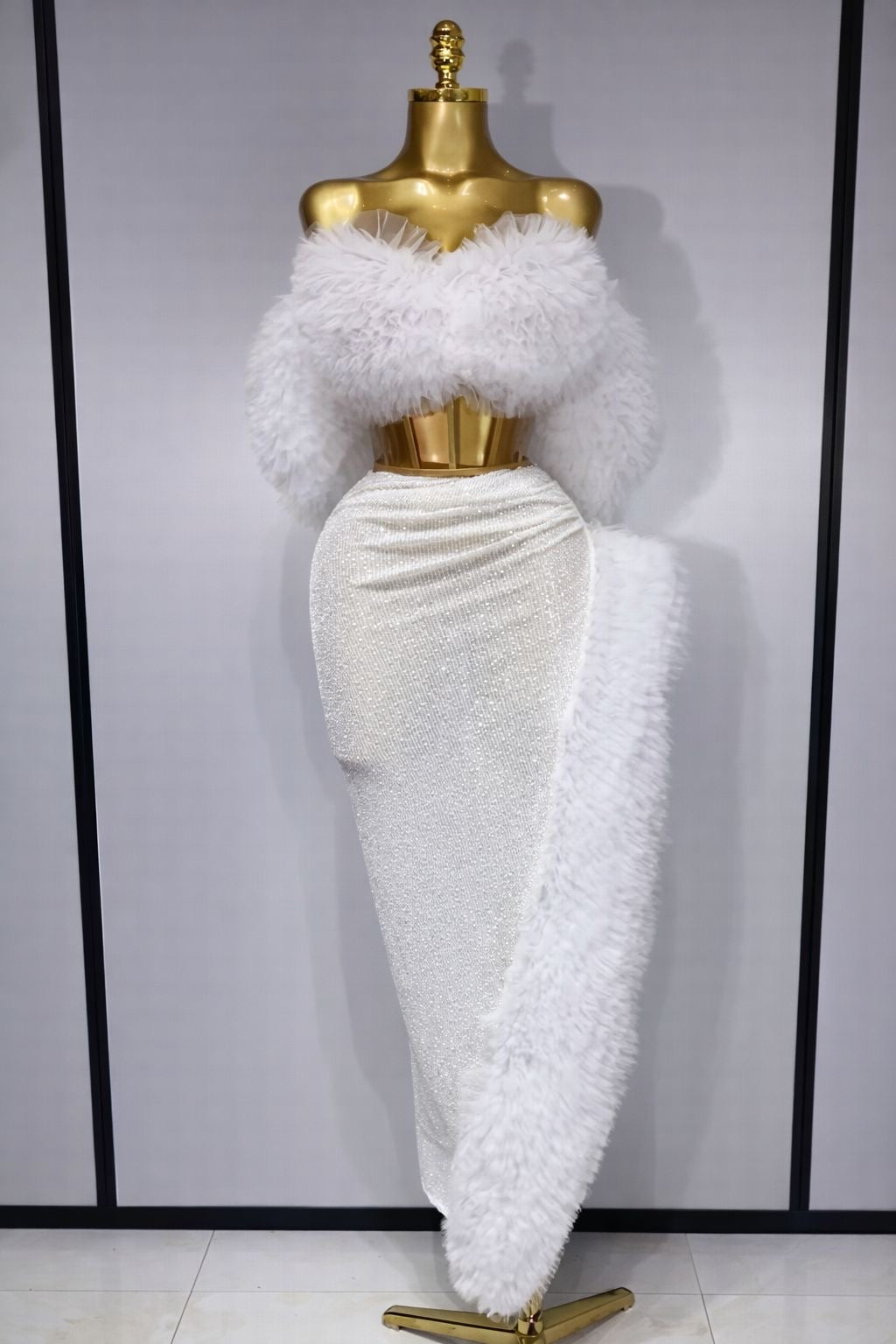 Conjunto de dos piezas de falda larga elegante con lentejuelas brillantes para mujer, traje de escenario para fiesta de noche, cumpleaños, cantante y bailarina