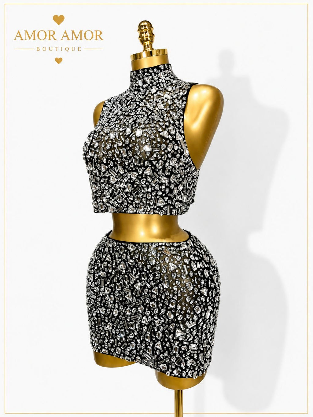 CONJUNTO DE TOP Y FALDA CON CRISTALES, DISFRÚTALO PARA CUALQUIER OCASIÓN