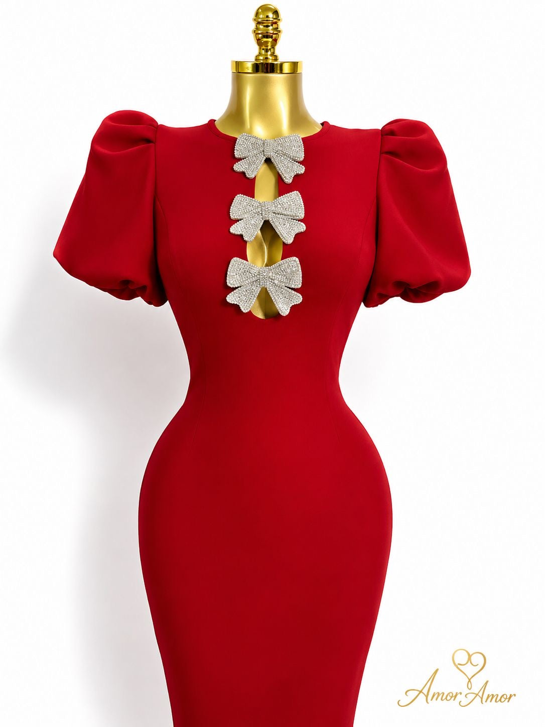 Vestido ajustado roto tela Bandaje, tela tipo faja. Con diseño de moños cristales