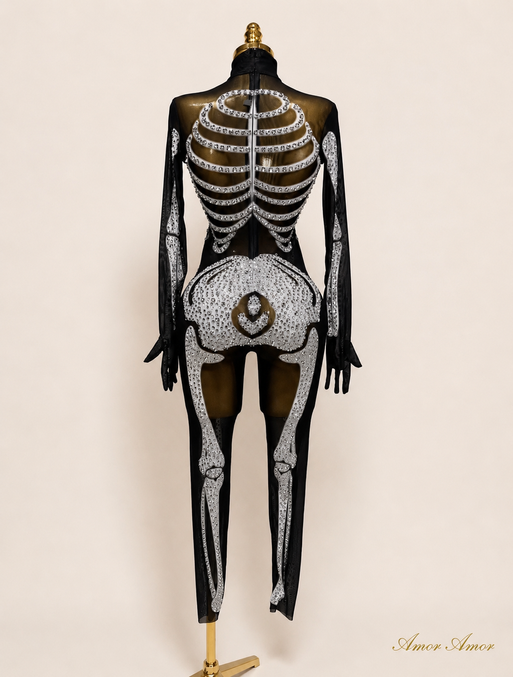 Disfraz Mono Esqueleto Glam "Crystal Bones" - Edición Halloween