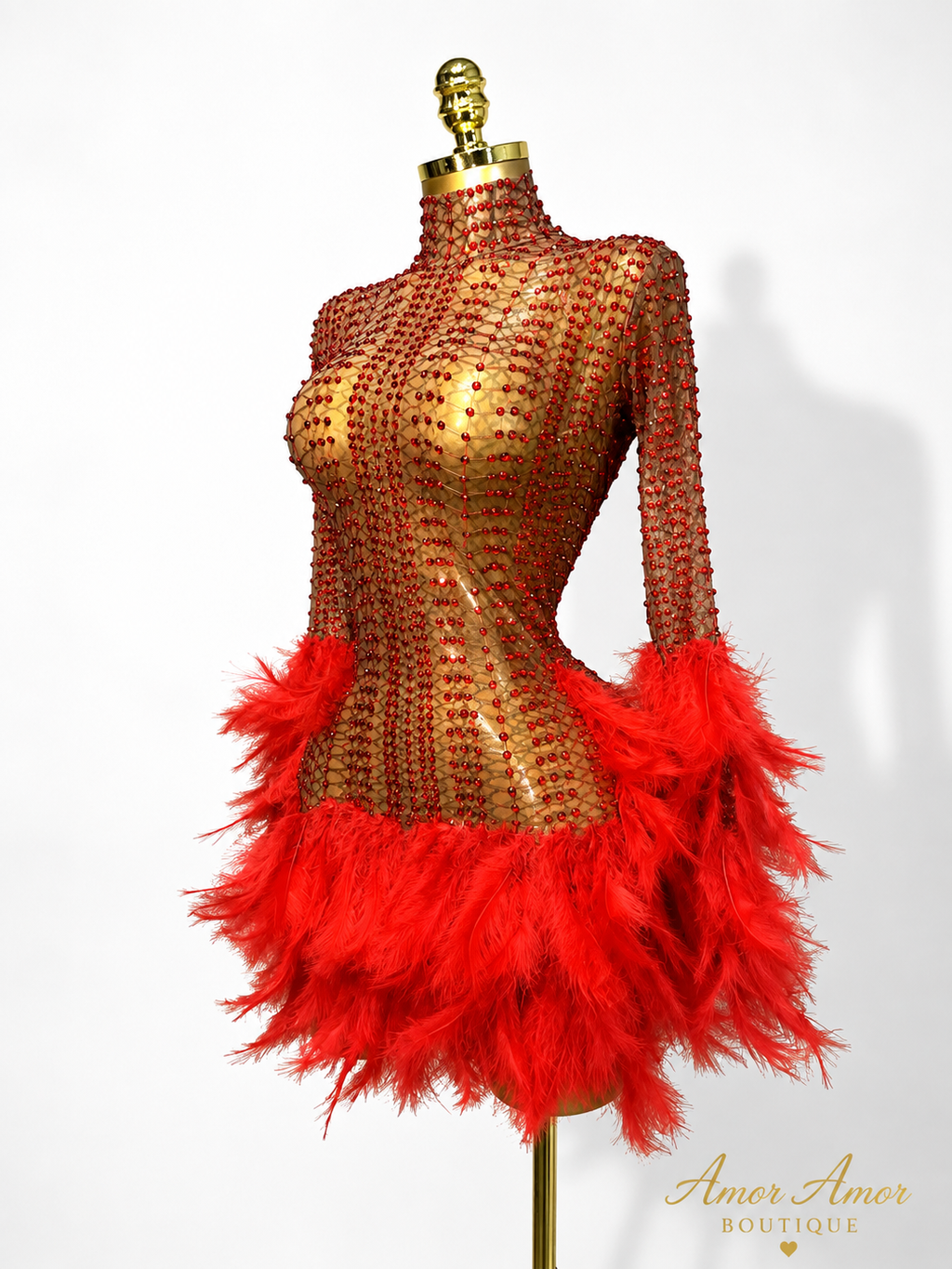 VESTIDO RED RUBY PLUMAS