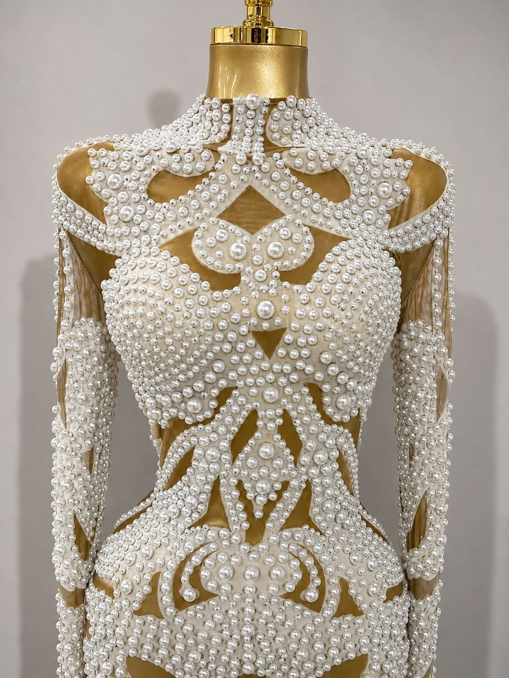 VESTIDO ALTA GAMA, ELEGANTE CON DISEÑO DE PERLAS, M/L , 
TELA ELÁSTICA