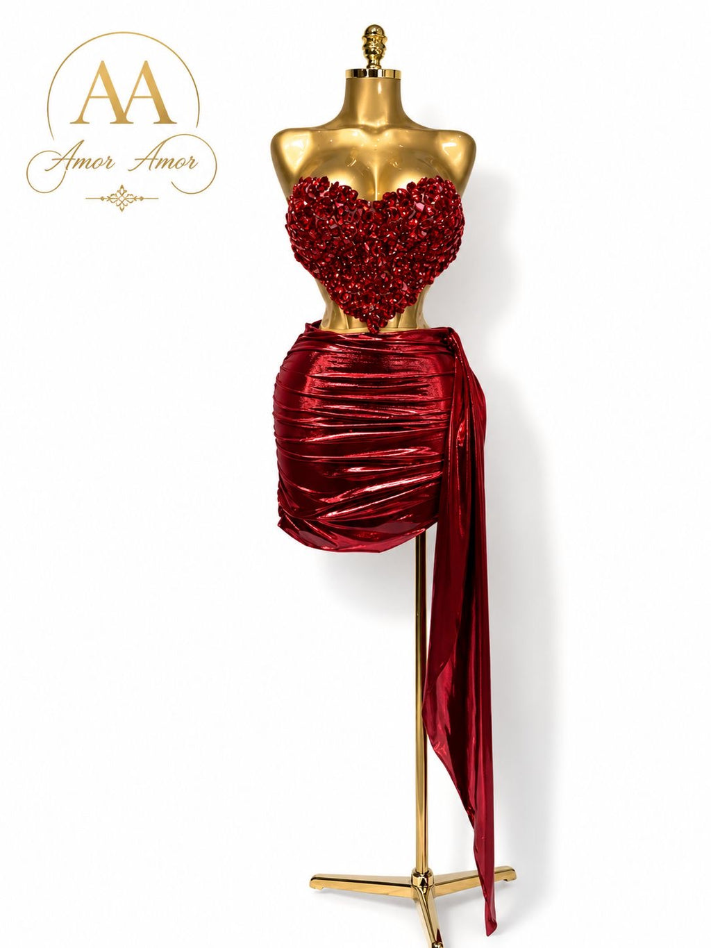 Conjunto de corset y falda en tono rojo rubí con pedrería brillante y acabado satinado. Un diseño glamuroso y sofisticado que realza la figura, ideal para fiestas, eventos especiales y noches inolvidables. ❤️✨💎