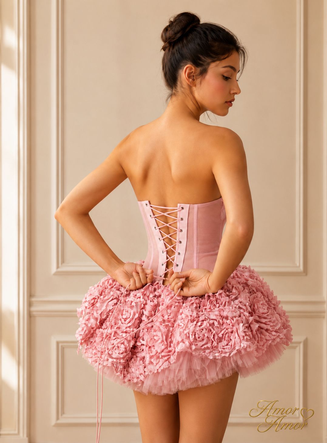 Mini vestido de flores 3D,corset ajustables