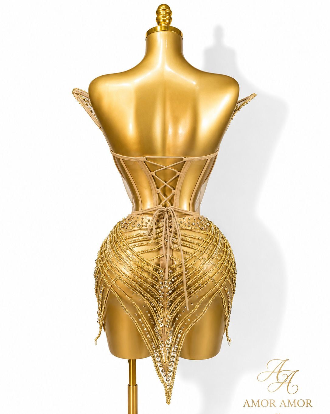 Vestido estilo egipcio sexy,  Dorado, decorado con cristales