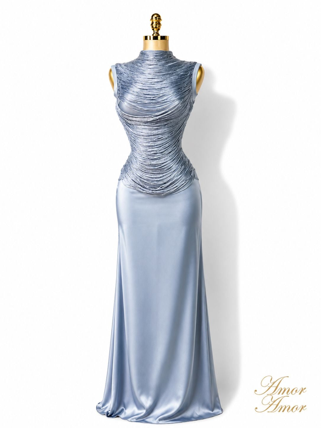 CONJUNTO FALDA LARGA, CINTURA ALTA, TOP BANDAGE DECORADO. ZIPER EN AMBAS PIEZAS