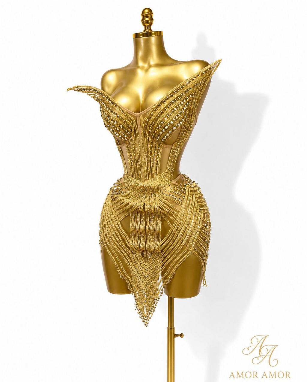 Vestido estilo egipcio sexy,  Dorado, decorado con cristales