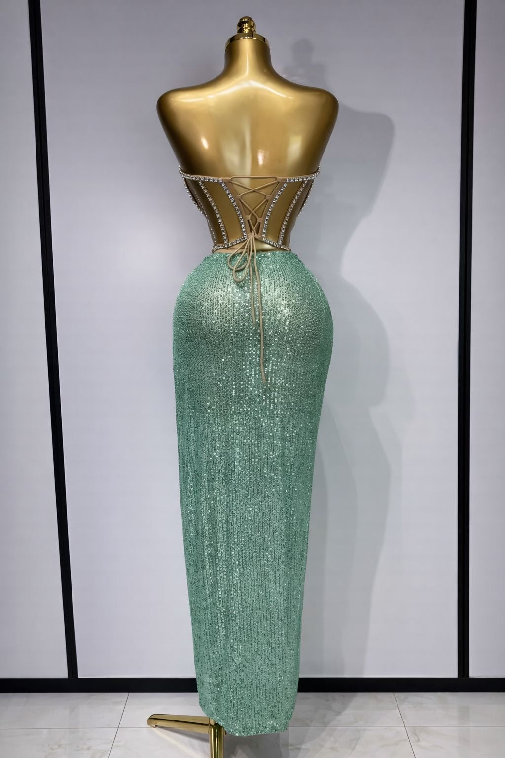 Conjuntos de falda Sexy para discoteca para mujer, conjuntos de dos piezas con lentejuelas y diamantes sin tirantes, traje  de fiesta de noche y cumpleaños