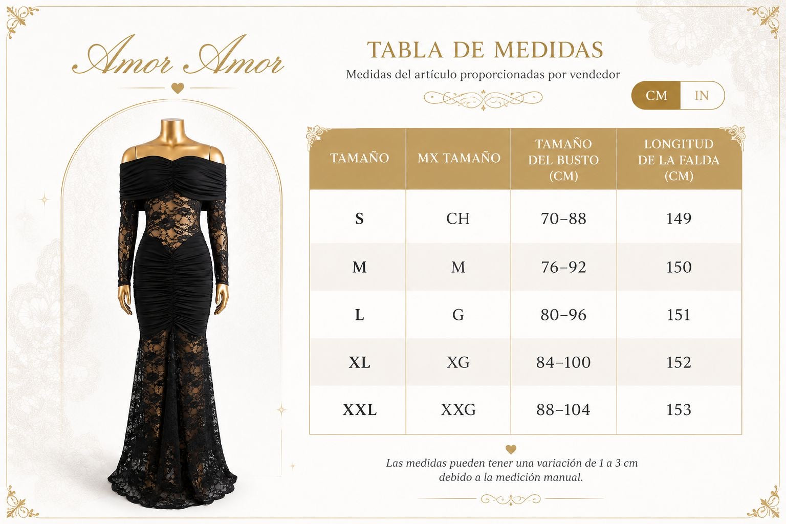 Vestido largo de encaje floral con hombros descubiertos y detalle fruncido. Un diseño elegante y sofisticado que estiliza la silueta, ideal para eventos, graduaciones y ocasiones especiales. ✨🖤