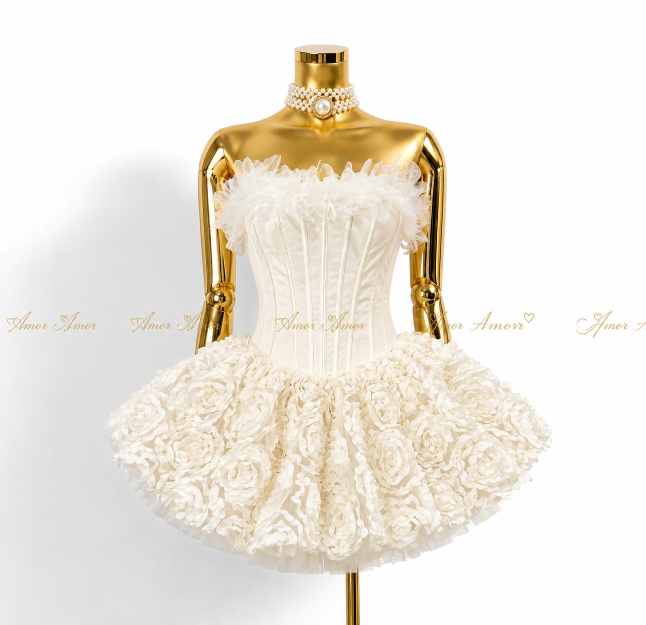 Mini vestido de flores 3D,corset ajustables