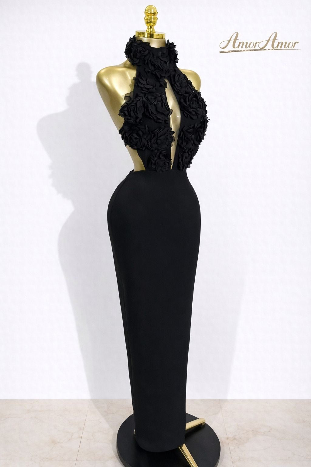Vestido Largo de Fiesta de Lujo para Mujer, Sexy, con Cuello Halter, Espalda Descubierta, Diseño Floral, Estilo Bandage, Elegante, para Celebridades, Cumpleaños o Noche