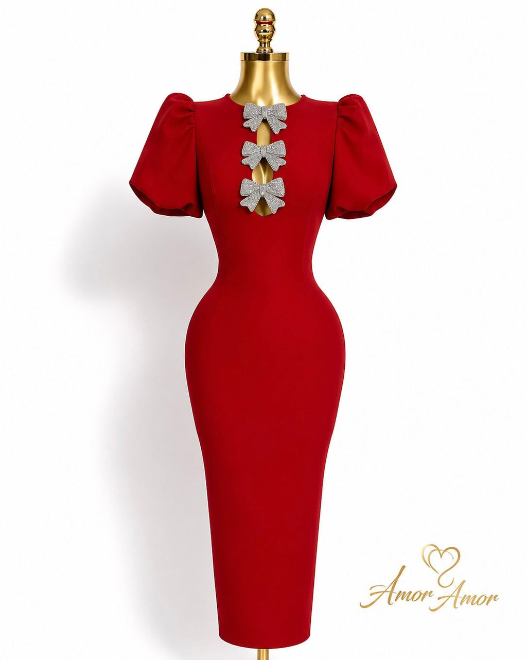 Vestido ajustado roto tela Bandaje, tela tipo faja. Con diseño de moños cristales