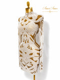 VESTIDO ALTA GAMA, ELEGANTE CON DISEÑO DE PERLAS, M/L , 
TELA ELÁSTICA