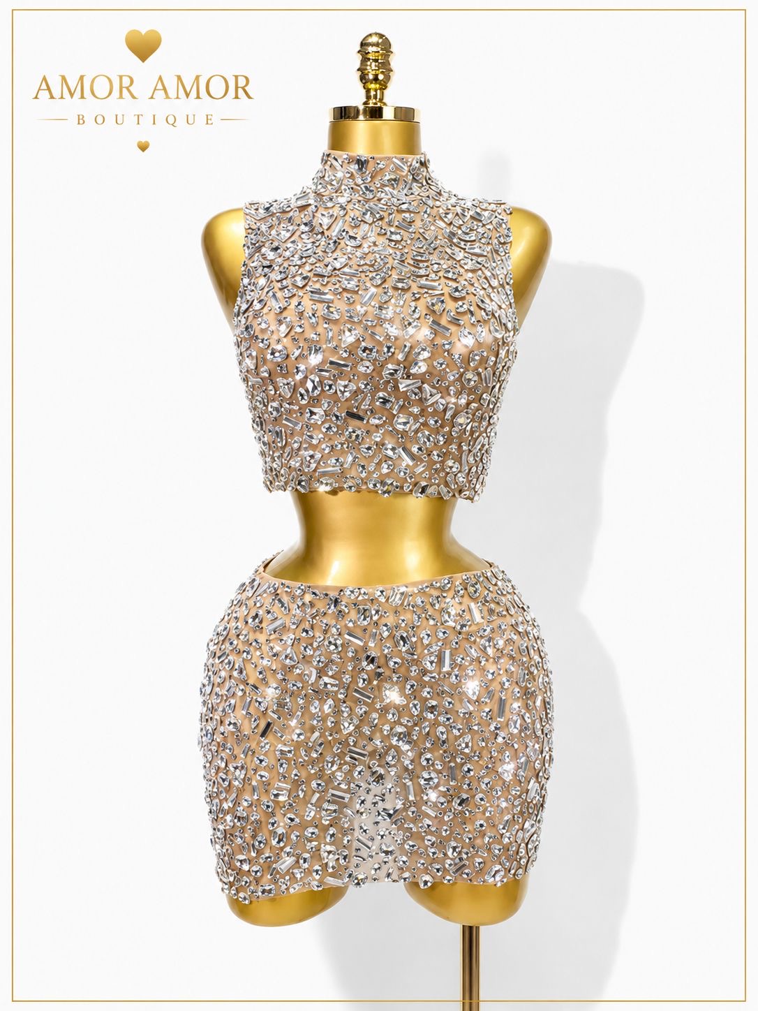 CONJUNTO DE TOP Y FALDA CON CRISTALES, DISFRÚTALO PARA CUALQUIER OCASIÓN