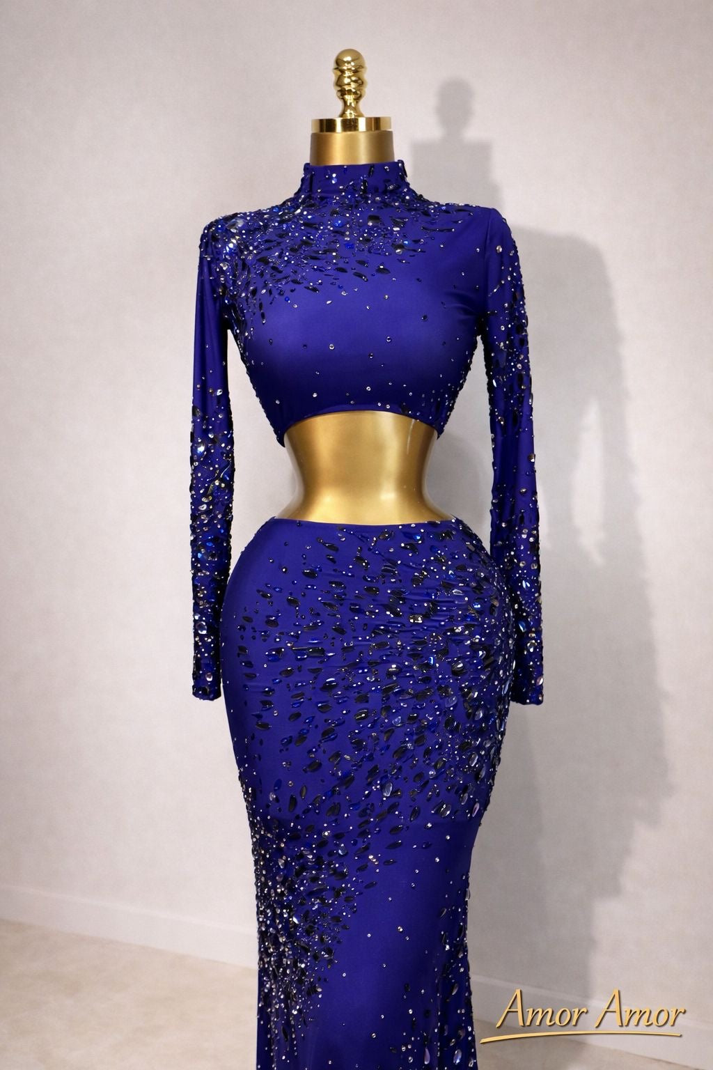 Conjunto de  2pz,   Top Corto y Falda Larga con Pedrería Brillante, Traje de Lujo para Cantante, Actuación , Vestido de Cumpleaños o 👩🏻‍🎓 graduación , bodas .