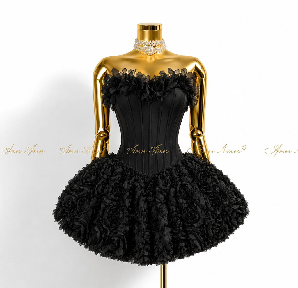 Mini vestido de flores 3D,corset ajustables