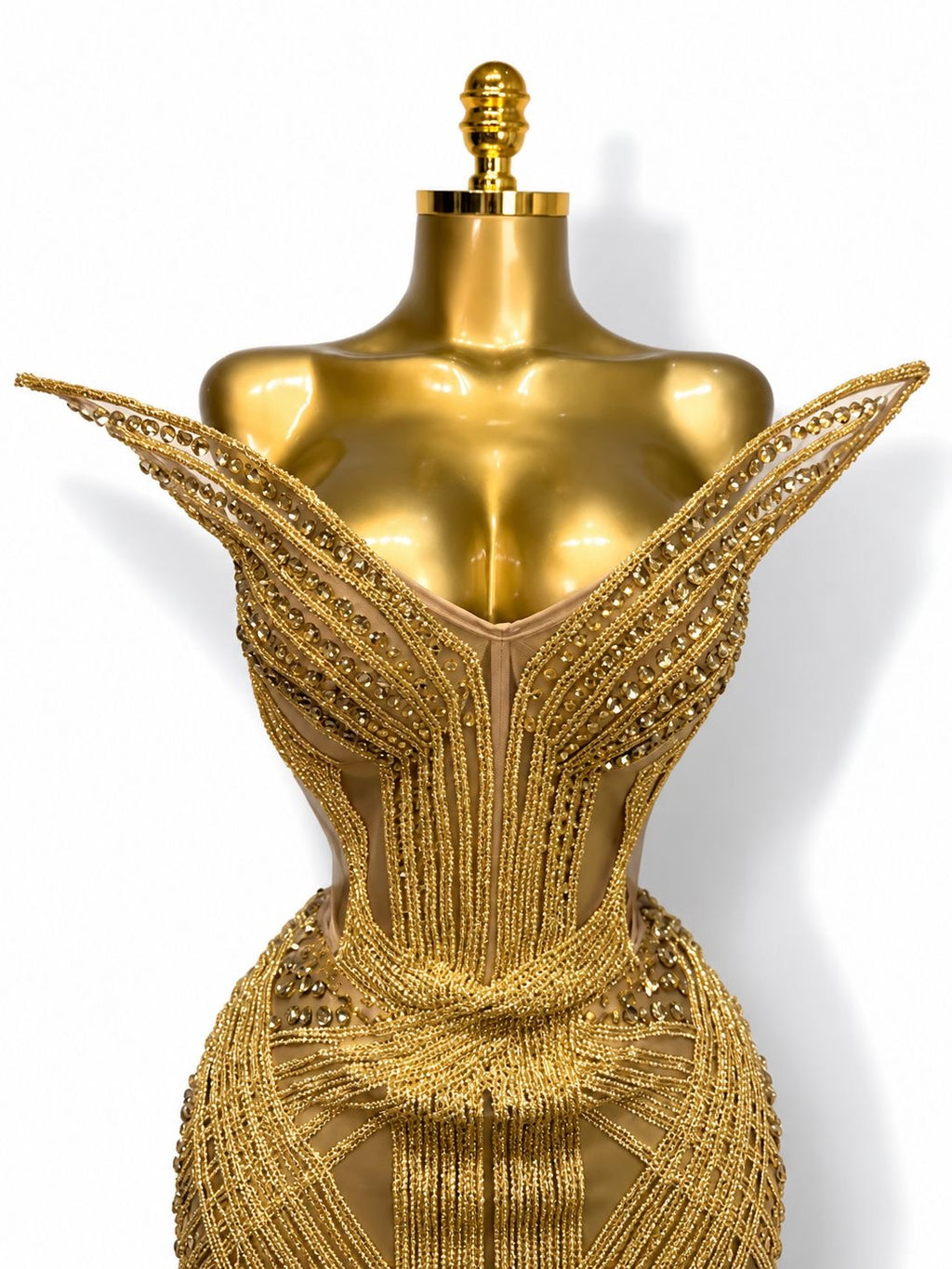 Vestido estilo egipcio sexy,  Dorado, decorado con cristales