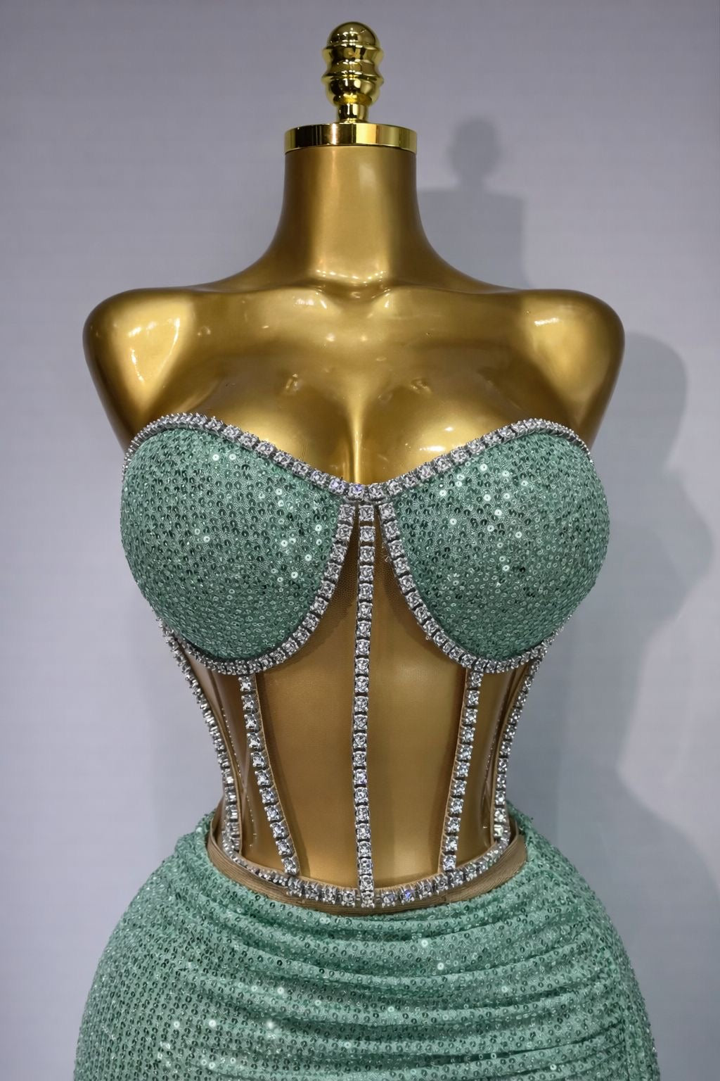 Conjuntos de falda Sexy para discoteca para mujer, conjuntos de dos piezas con lentejuelas y diamantes sin tirantes, traje  de fiesta de noche y cumpleaños