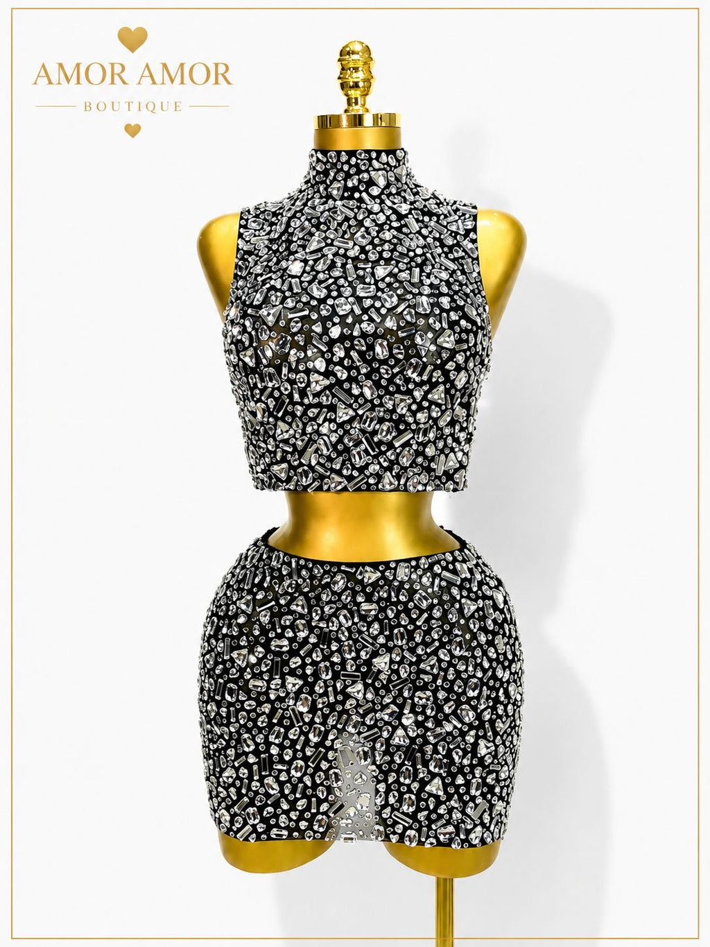 CONJUNTO DE TOP Y FALDA CON CRISTALES, DISFRÚTALO PARA CUALQUIER OCASIÓN
