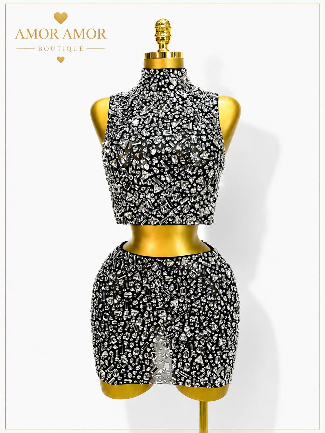 CONJUNTO DE TOP Y FALDA CON CRISTALES, DISFRÚTALO PARA CUALQUIER OCASIÓN