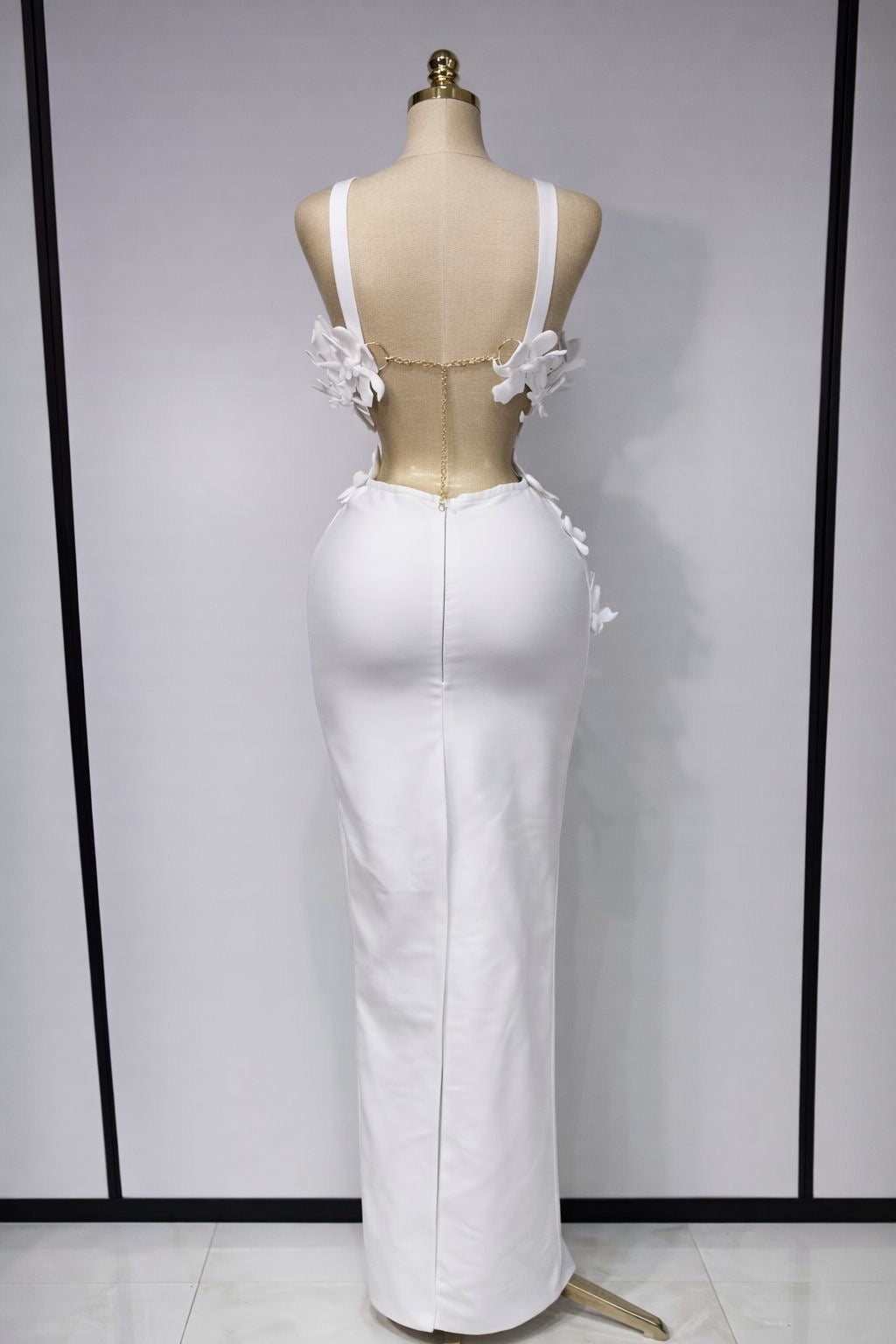 Conjunto de Dos Piezas tela Bandaje  con Flores Blancas  3D y Escote en V para Mujer, Vestido de Fiesta, Graduación, Club Nocturno, Cumpleaños