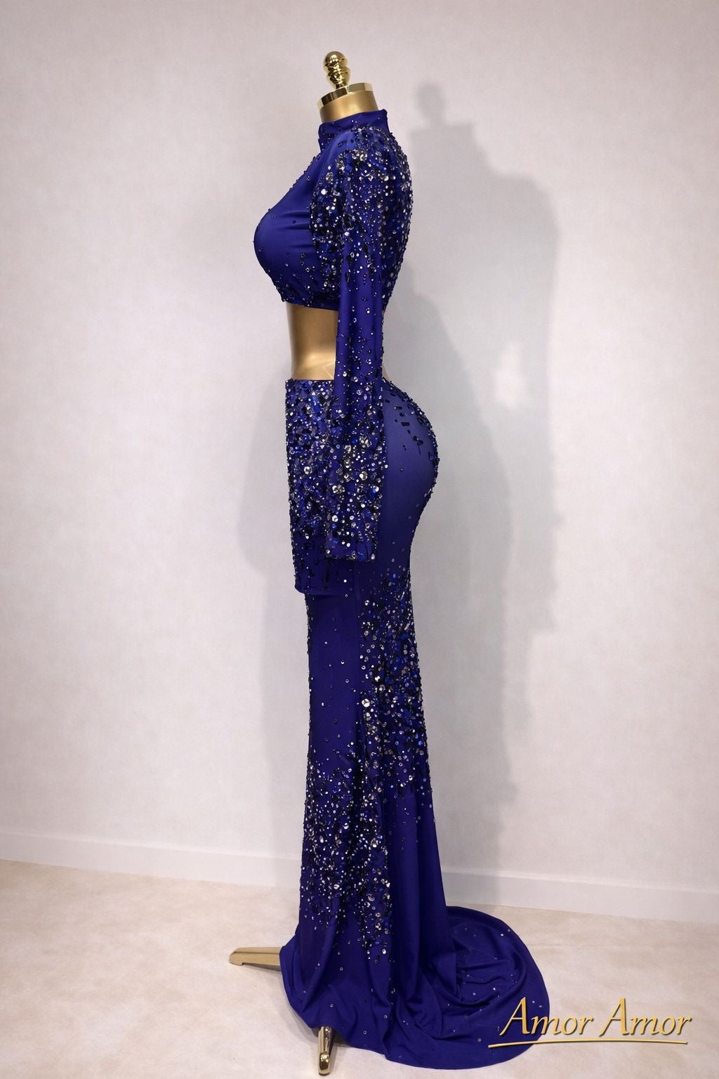 Conjunto de  2pz,   Top Corto y Falda Larga con Pedrería Brillante, Traje de Lujo para Cantante, Actuación , Vestido de Cumpleaños o 👩🏻‍🎓 graduación , bodas .