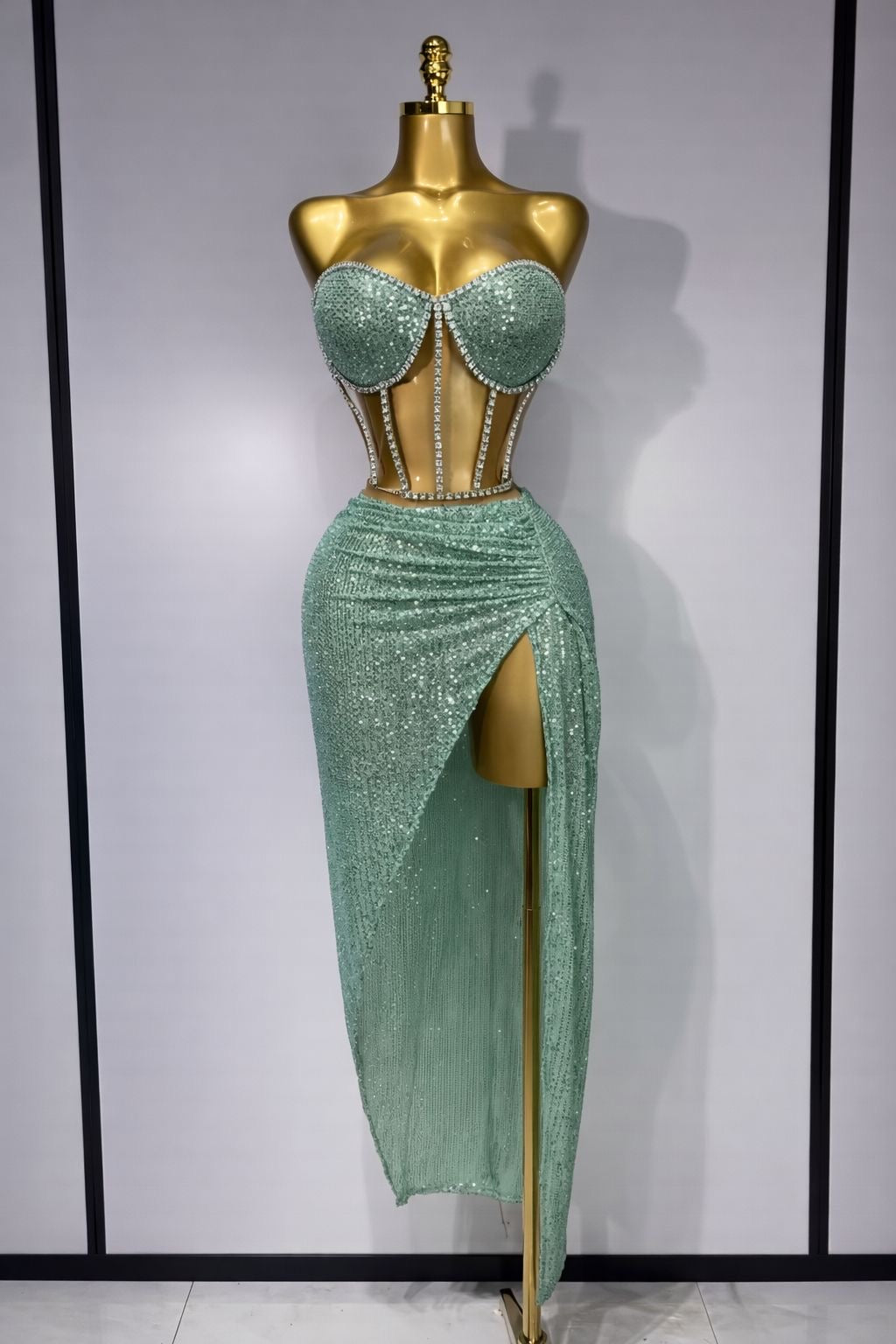 Conjuntos de falda Sexy para discoteca para mujer, conjuntos de dos piezas con lentejuelas y diamantes sin tirantes, traje  de fiesta de noche y cumpleaños