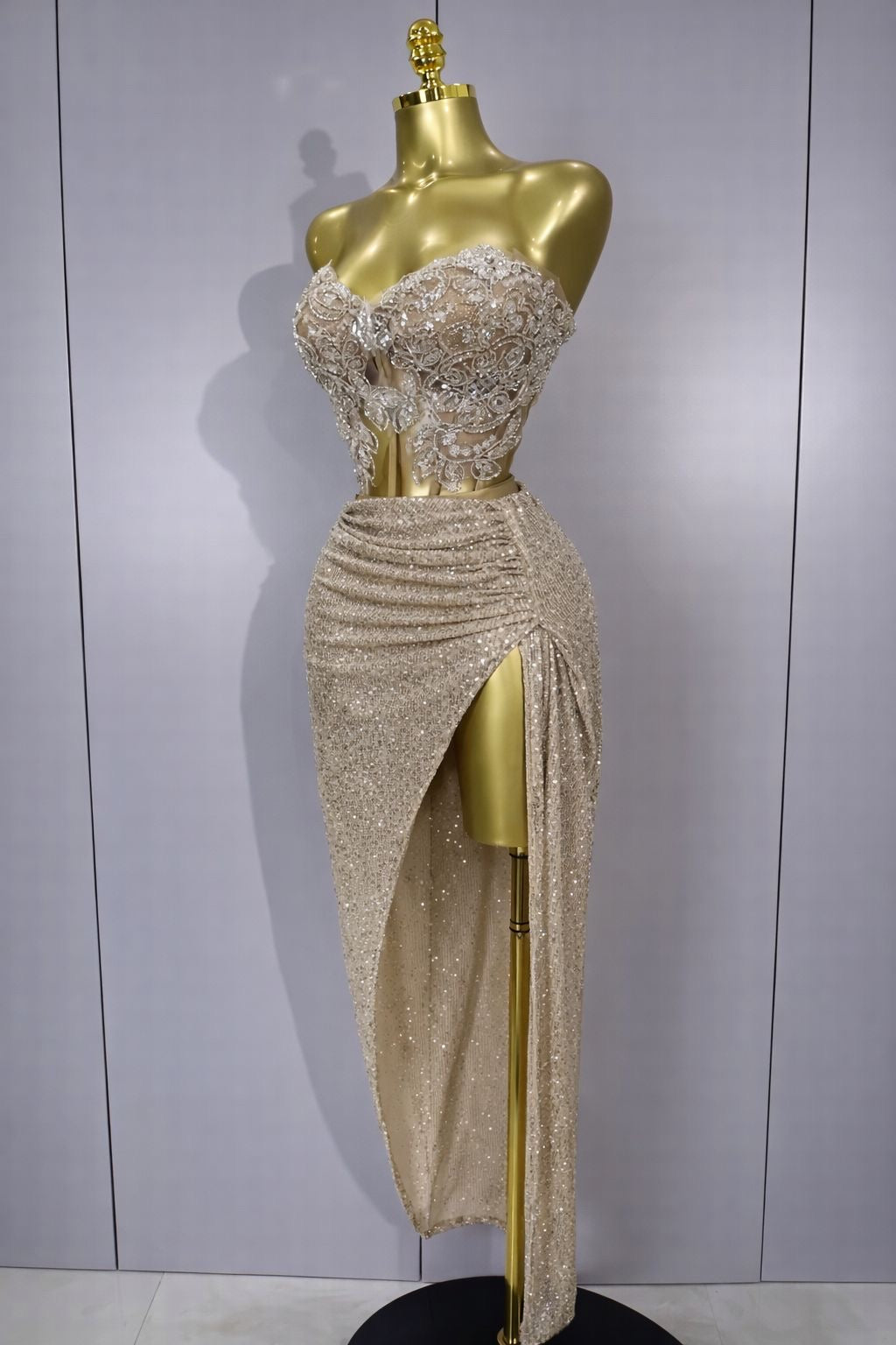 Conjunto de Dos Piezas para Mujer, Sexy, sin Tirantes, con Lentejuelas Brillantes, para Celebrar, Discoteca, Fiesta, Vestido de Cumpleaños de Lujo, Disfraz de Escenario