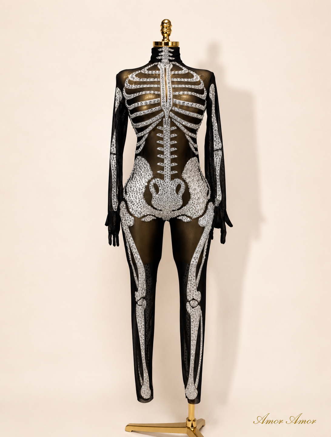 Disfraz Mono Esqueleto Glam "Crystal Bones" - Edición Halloween
