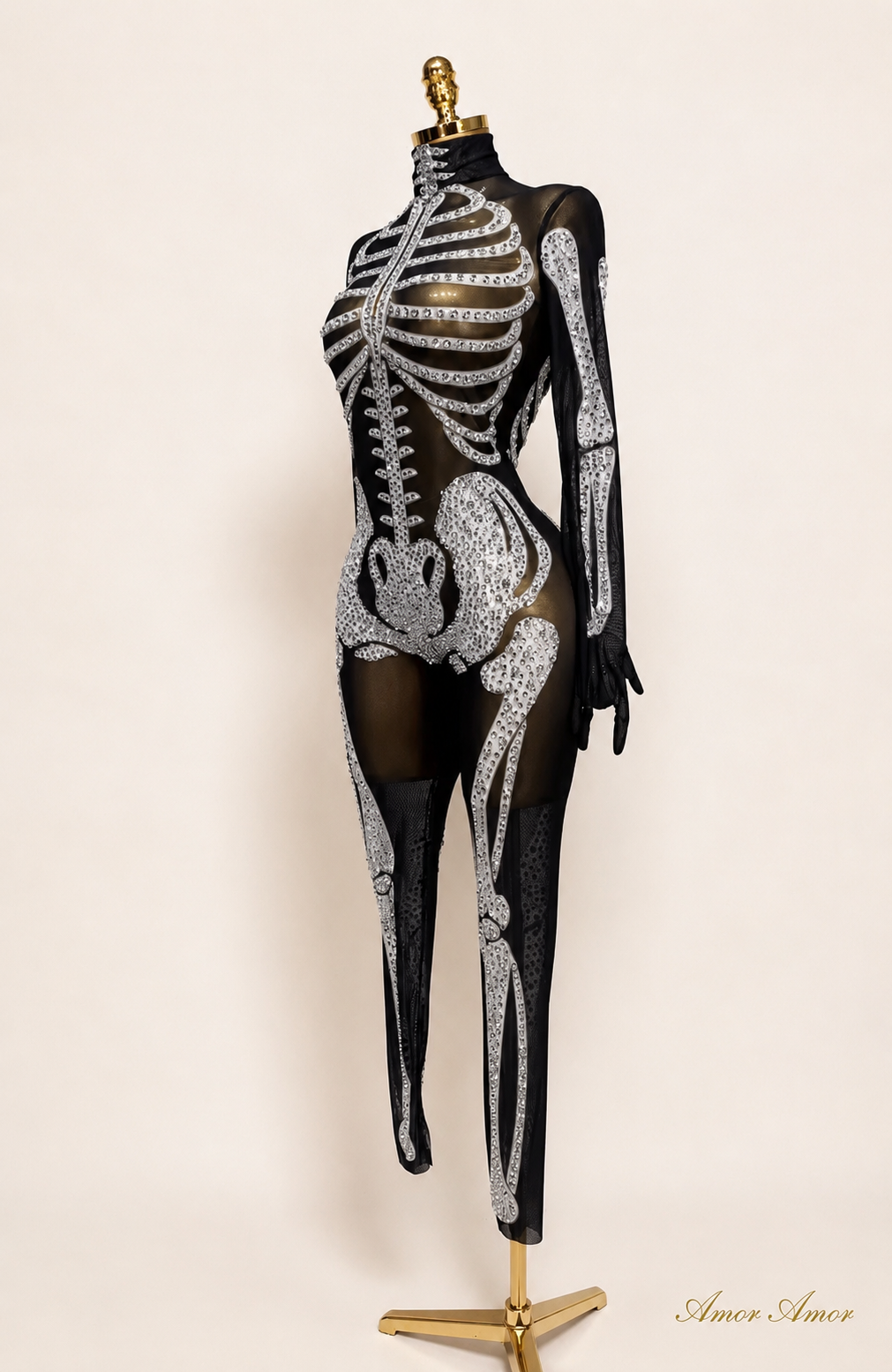 Disfraz Mono Esqueleto Glam "Crystal Bones" - Edición Halloween