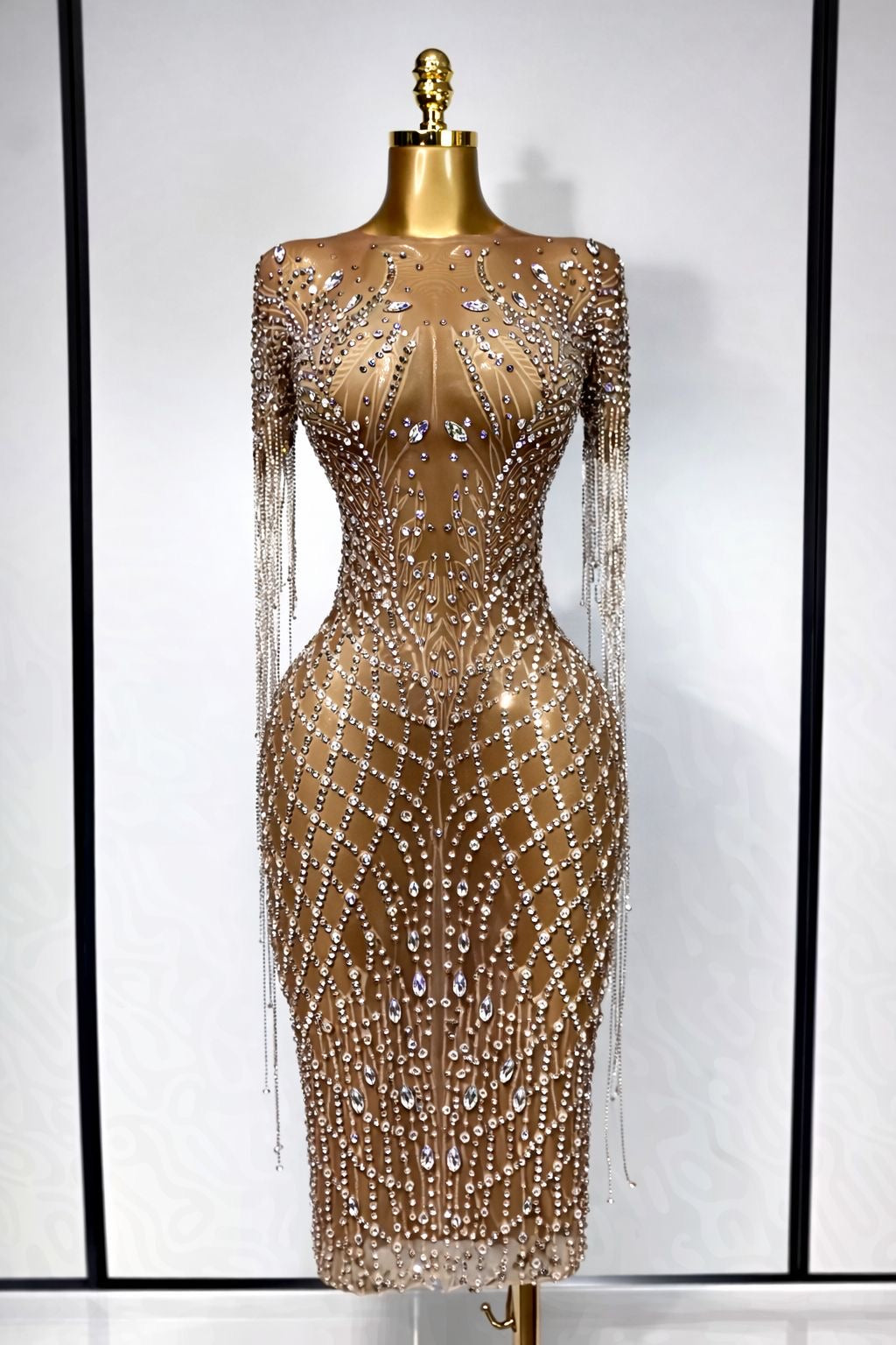 vestido strech de cristales