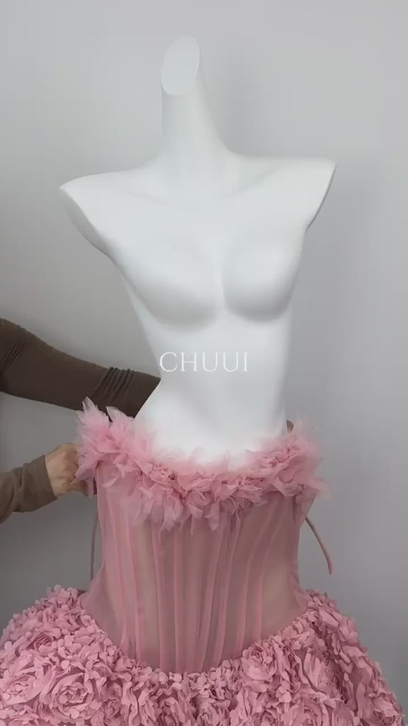 Mini vestido de flores 3D,corset ajustables